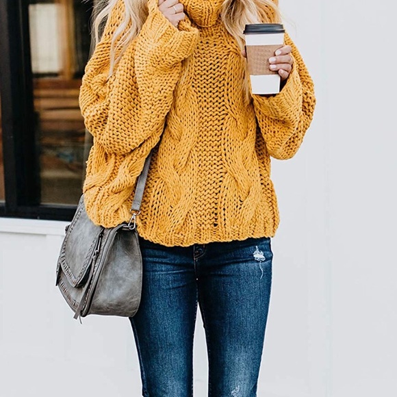 Sweaters - Yellow Oversized Turtleneck Chunky Sweater